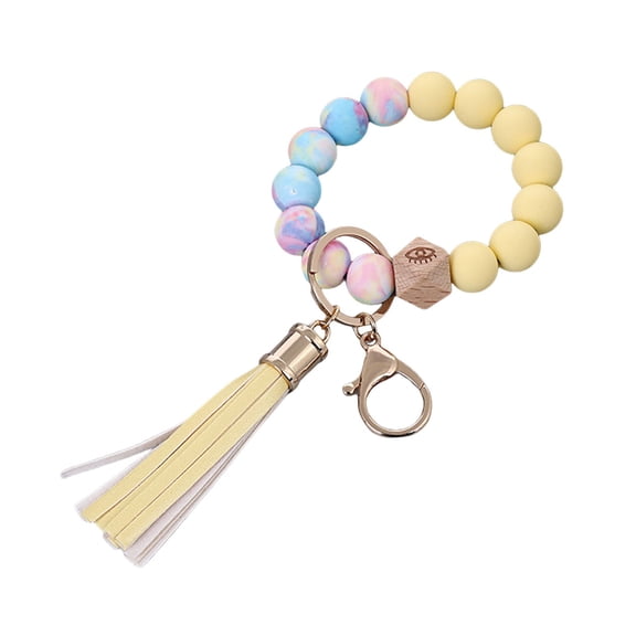 Silicone Keychain Beaded Wristlet Key Ring Bracelet Leather Tassel Accessory For Women Girls Stylish Handbag