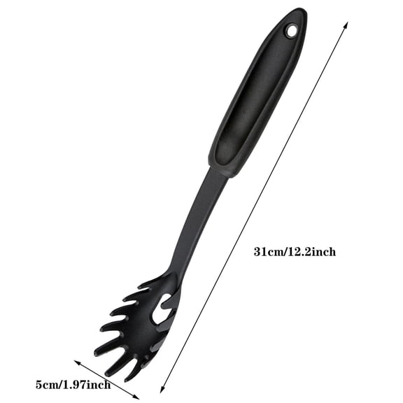 Durable Silicone Pasta Fork (12.2"), Food Grade Pasta Spoon, BPA Free, Spaghetti Strainer & Server Spoon (Black, Pasta Fork)