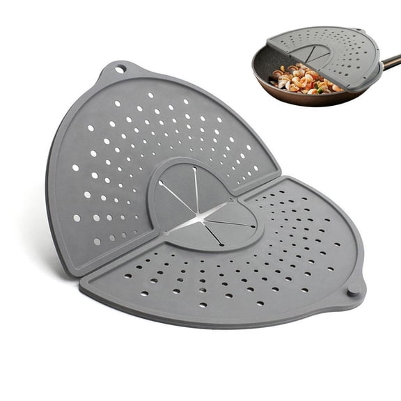 Durable Silicone Splatter Screen & Multi-Use Trivet, Foldable Grease Guard for 10-12 Inch Frying Pans, Non-Stick, Dishwasher Safe, Odorless, Food Grade Silicone, Gray
