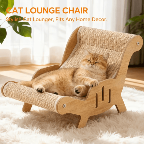 Durable Sisal Cat Scratcher Chair, Sturdy Scratch Resistant Cat Lounge Sofa, Large Comfortable Cat Resting Bed & Interactive Scratching Toy for Indoor Cats