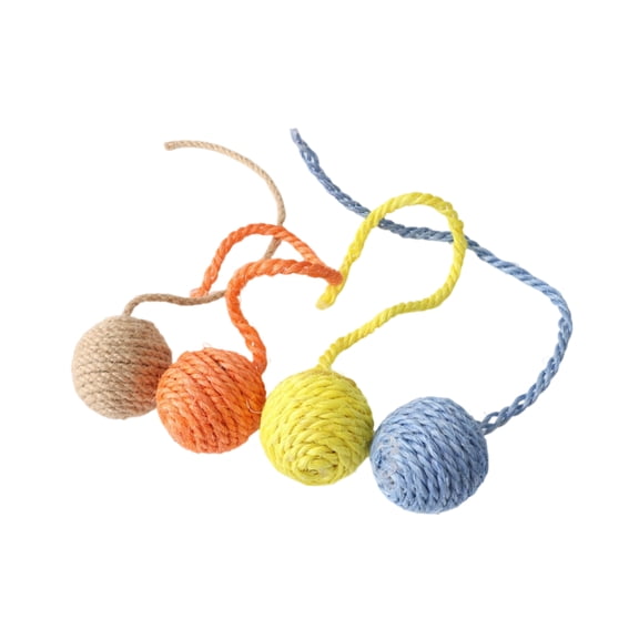 Durable Sisal Rope Ball Cat Toys with Attached String for Interactive Pet Play and Exercise Set of 4 Pieces