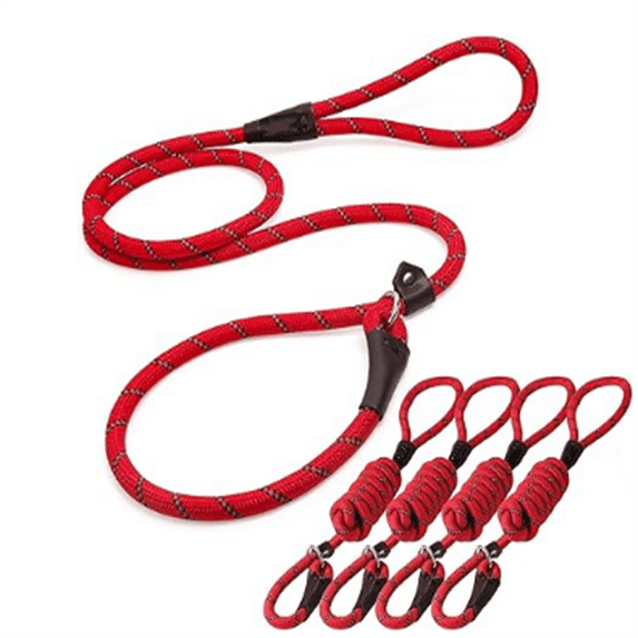 Durable Slip Lead Bulk Pack of 5, Heavy Duty 1/2" x 6 FT Comfortable Strong Rope Slip Lead for Large, Medium & Small Dogs No Pulling Pet Training Leash with Highly Reflective Red
