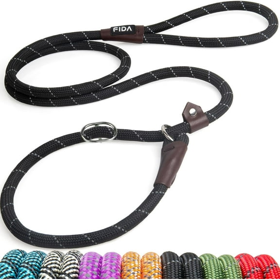 Durable Slip Lead Dog Leash, 6 FT x 1/2" Heavy Duty Dog Loop Leashes, Comfortable Strong Rope Slip Leash for Large Medium Dogs, No Pull Pet Training Lead with Highly Reflective(1/2", Black)