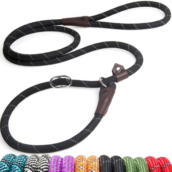 Durable Slip Lead Dog Leash, 6 FT x 1/2" Heavy Duty Dog Loop Leashes, Comfortable Strong Rope Slip Leash for Large Medium Dogs, No Pull Pet Training Lead with Highly Reflective(1/2", Black)