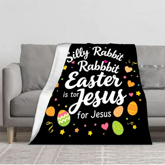 Durable Soft Flannel Blanket - Cozy Easter Design with Colorful Eggs & Hearts Perfect for Sofa Travel Bed & Chair
