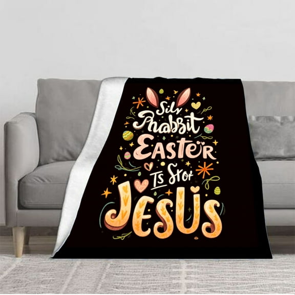 Durable Soft Flannel Blanket - Cozy Easter Design with Colorful Eggs Perfect for Sofa Travel Bed & Chair