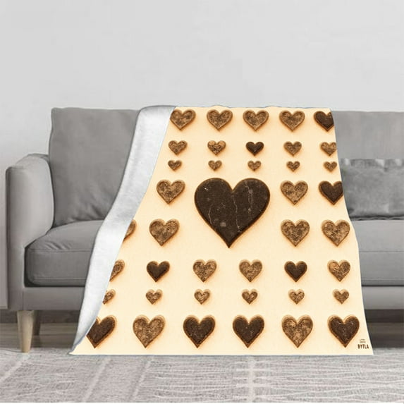 Durable Soft Flannel Blanket - Cozy Heart Pattern Design Warm & Stylish for Sofa Travel Bed & Chair - Perfect for Comfort