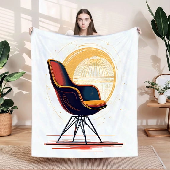 Durable Soft Flannel Blanket - Cozy Warm Throw for Sofa Travel & Chair - Stylish Pattern Design in Warm Tones of Orange & Yellow