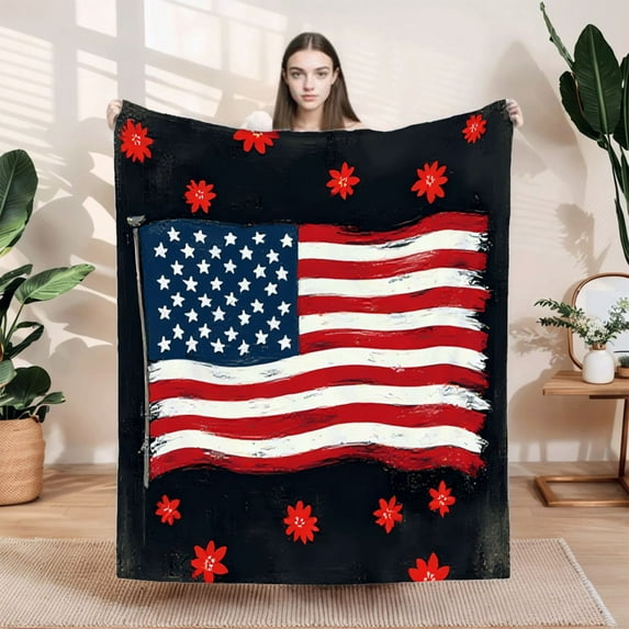Durable Soft Flannel Blanket with Artistic American Flag Design Cozy for Sofa Travel Bed and Chair - Perfect for Patriotic Decor