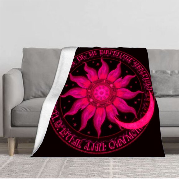 Durable Soft Flannel Blanket with Celestial Pink Sun Design - Cozy for Sofa Travel Bed and Chair - Warmth Meets Style
