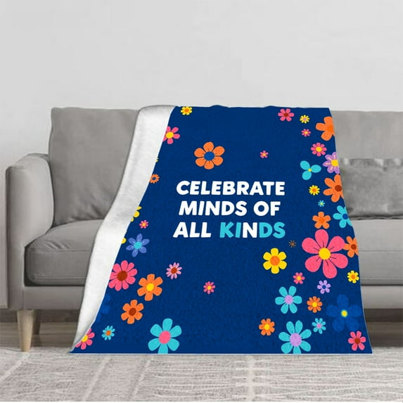 Durable Soft Flannel Blanket with Vibrant Floral Pattern on Dark Blue Background - Cozy for Sofa Travel Bed and Chair