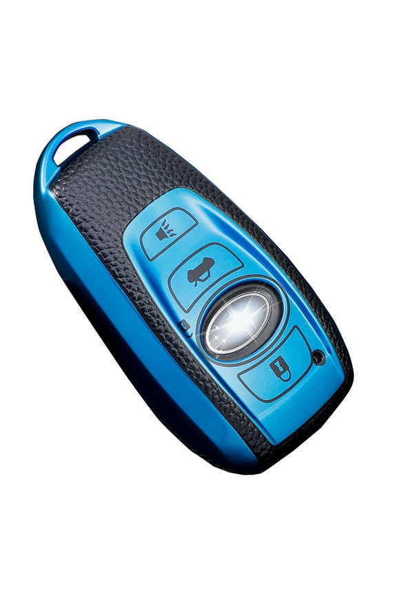 Durable Soft-TPU and Leather Composite Full-Cover Protector Case for Subaru Forester Outback Legacy CrossTrek and BRZ Smart Key Fob with Keychain