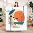thumbnail image 1 of Durable Soft & Warm Flannel Blanket - Cozy Abstract Geometric Design in Orange Green & Beige for Sofa Travel Bed Chair, 1 of 7