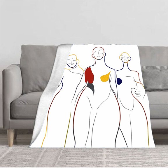 Durable Soft & Warm Flannel Blanket - Cozy Abstract Human Figures Design Perfect for Sofa Travel Bed or Chair