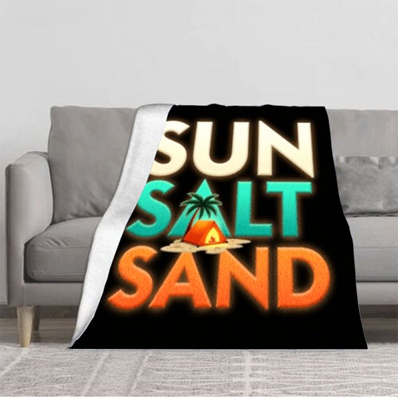 Durable Soft & Warm Flannel Blanket - Cozy Beach Vibes with Palm Tree & Tent Design Perfect for Sofa Travel Bed or Chair