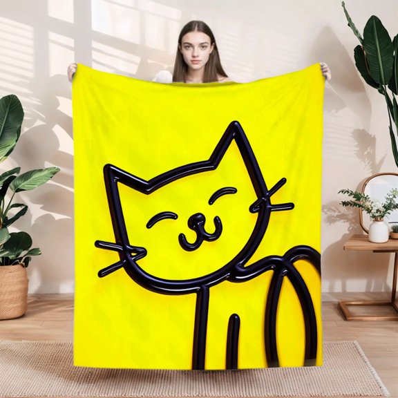 Durable Soft & Warm Flannel Blanket - Cozy Cartoon Black Cat Design for Sofa Travel Bed & Chair - Perfect for Snuggling