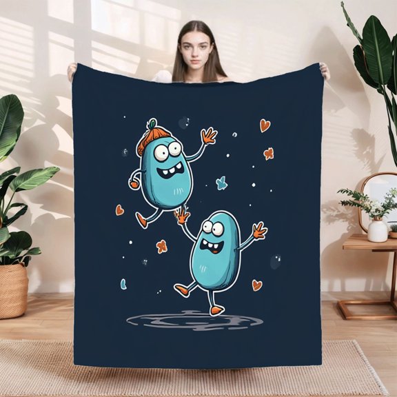 Durable Soft & Warm Flannel Blanket - Cozy Cartoon Egg Creatures on Starry Sky Design Perfect for Sofa Travel Bed & Chair