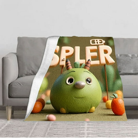 Durable Soft & Warm Flannel Blanket - Cozy Cartoon Fruit & Veggie Design for Sofa Travel Bed Chair - Perfect for Snuggling