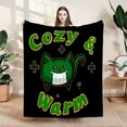 thumbnail image 1 of Durable Soft & Warm Flannel Blanket - Cozy Cartoon Green Cat Design with Stars & Musical Notes Perfect for Sofa Travel Bed & Chair, 1 of 7