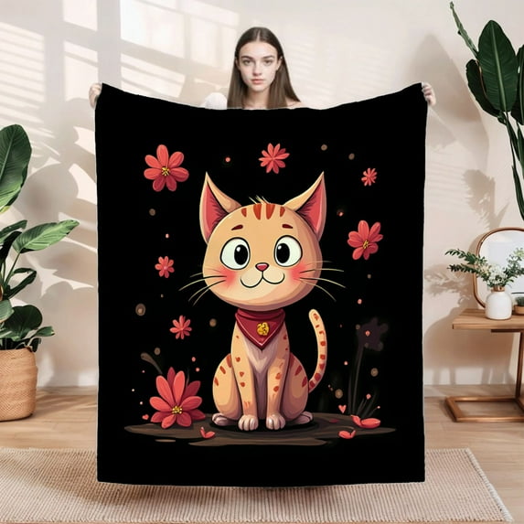Durable Soft & Warm Flannel Blanket - Cozy Cat Design with Vibrant Colors Perfect for Sofa Travel Bed & Chair - Ideal Gift