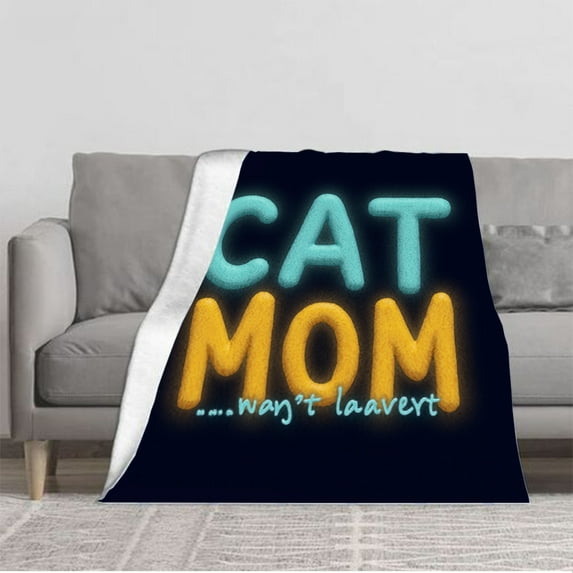 Durable Soft & Warm Flannel Blanket - Cozy Cat Mom Design Perfect for Sofa Travel Bed & Chair - Whimsical & Playful