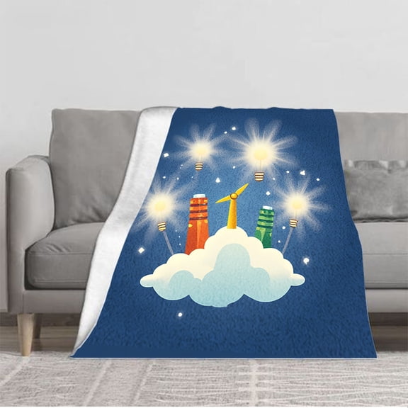 Durable Soft & Warm Flannel Blanket - Cozy Cloud & Colorful Smokestacks Design for Sofa Travel Bed & Chair - Perfect for Comfort & Style