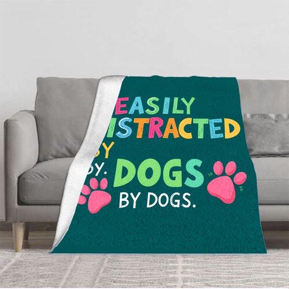 Durable Soft & Warm Flannel Blanket - Cozy Design for Sofa Travel Bed & Chair - Perfect for Dog Lovers with Playful Print Accents