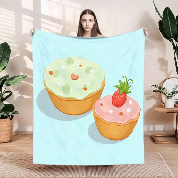 Durable Soft & Warm Flannel Blanket - Cozy Design for Sofa Travel Bed & Chair - Perfect for Snuggling with Cute Cupcake Patterns