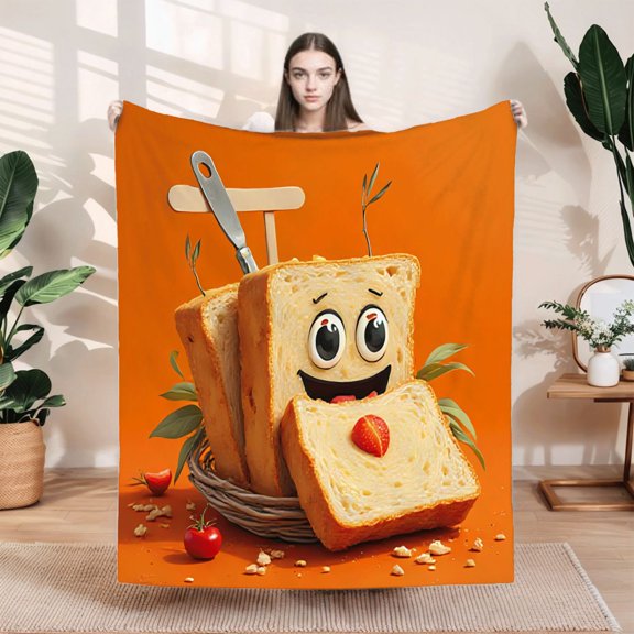 Durable Soft & Warm Flannel Blanket - Cozy Design for Sofa Travel Bed & Chair - Perfect for Snuggling with Whimsical Bread Pattern