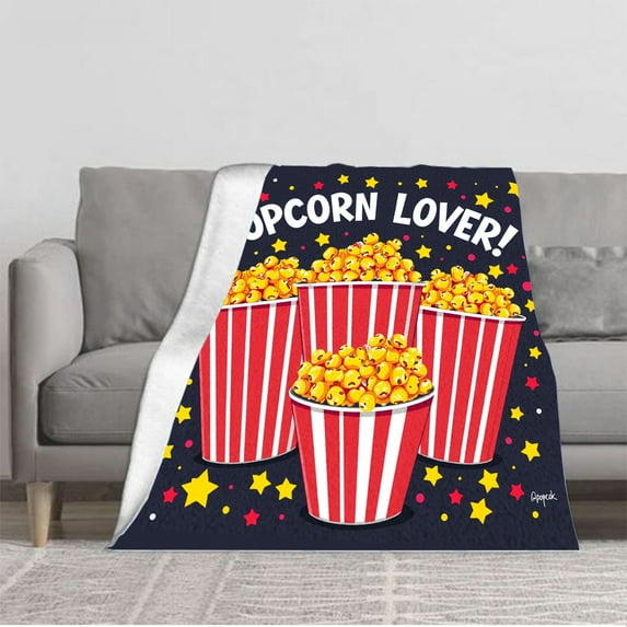 Durable Soft & Warm Flannel Blanket - Cozy Design for Sofa Travel Bed & Chair - Perfect for Snuggling with a Fun Popcorn Pattern