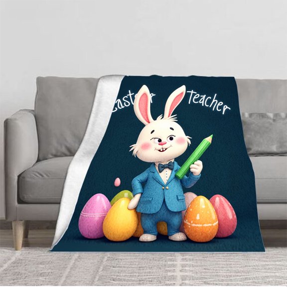 Durable Soft & Warm Flannel Blanket - Cozy Design with Colorful Easter Eggs Perfect for Sofa Travel Bed or Chair