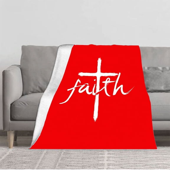 Durable Soft & Warm Flannel Blanket - Cozy Design with Elegant ' Faith ' Script Perfect for Sofa Travel Bed & Chair