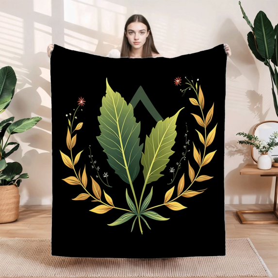 Durable Soft & Warm Flannel Blanket - Cozy Design with Intricate Leaf Patterns Perfect for Sofa Travel Bed & Chair