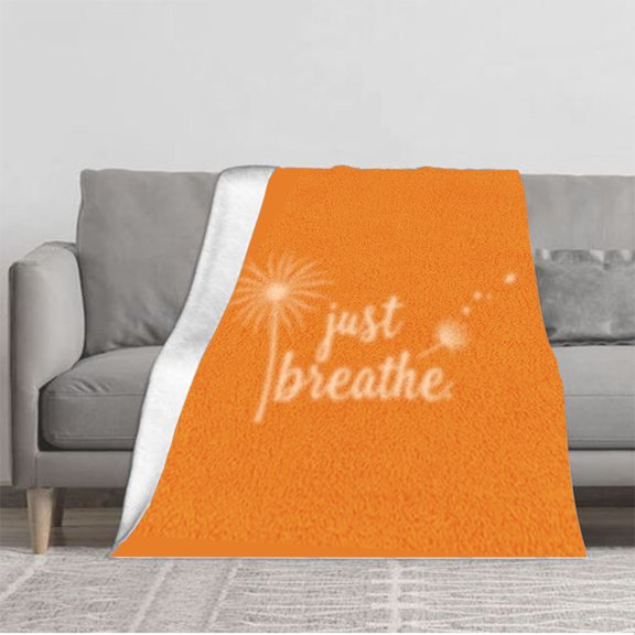 Durable Soft & Warm Flannel Blanket - Cozy Design with ' Just Breathe ' for Sofa Travel Bed & Chair - Perfect Relaxation