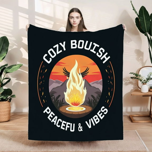 Durable Soft & Warm Flannel Blanket - Cozy Design with Vibrant Orange Sky Silhouetted Mountains & Fire - Perfect for Sofa Travel & Bed