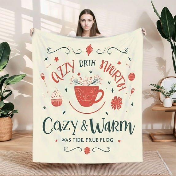Durable Soft & Warm Flannel Blanket - Cozy Design with Whimsical Stars & Flowers Perfect for Sofa Travel Bed or Chair