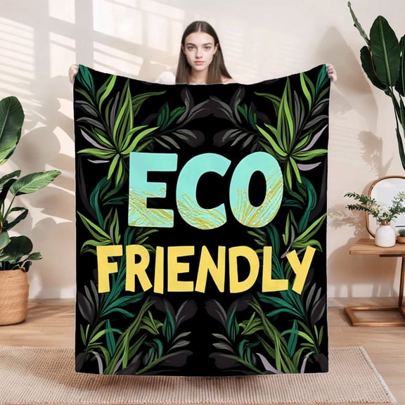 Durable Soft & Warm Flannel Blanket - Cozy Eco - Friendly Design with Vibrant Leaves Perfect for Sofa Travel Bed & Chair