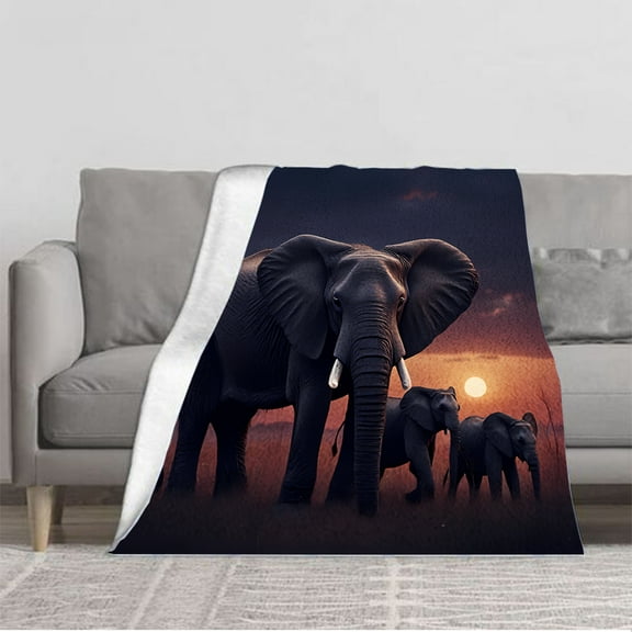 Durable Soft & Warm Flannel Blanket - Cozy Elephant Pattern Design for Sofa Travel Bed & Chair - Perfect for Snuggling Up During Sunset