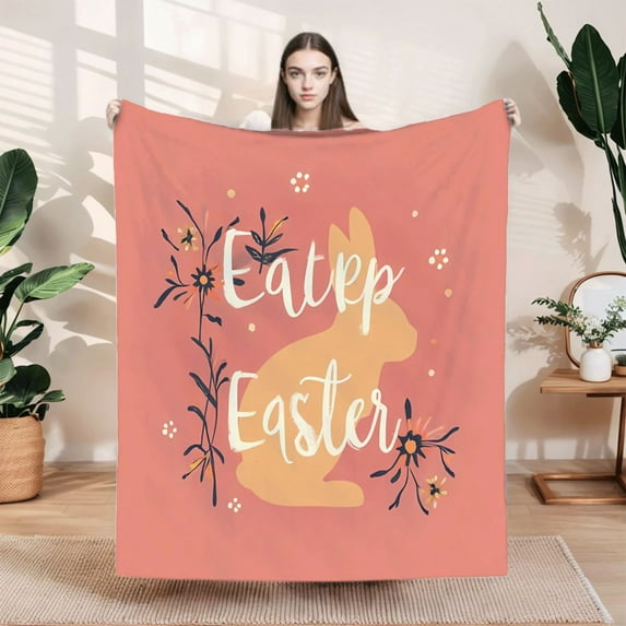 Durable Soft & Warm Flannel Blanket - Cozy Floral Design for Sofa Travel Bed & Chair - Perfect for Easter Decor