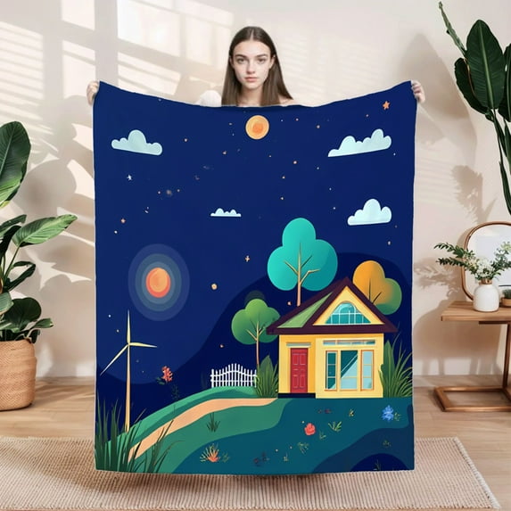Durable Soft & Warm Flannel Blanket - Cozy Floral Design for Sofa Travel Bed & Chair - Perfect for Serene Nights