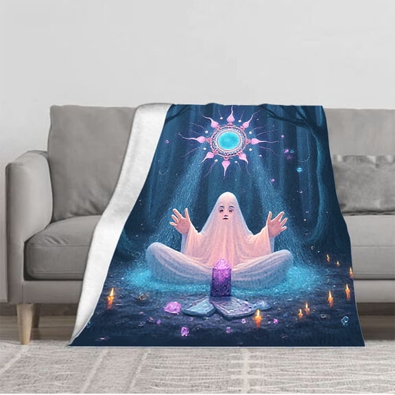 Durable Soft & Warm Flannel Blanket - Cozy Forest Night Design with Glowing Crystals & Ethereal Orbs Perfect for Sofa Travel Bed & Chair