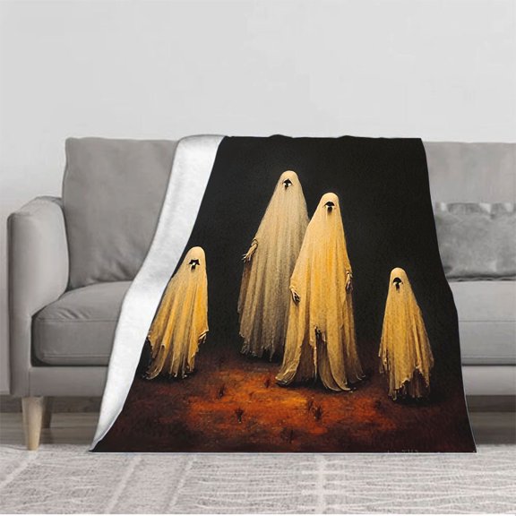 Durable Soft & Warm Flannel Blanket - Cozy Ghostly Figures Design for Sofa Travel Bed & Chair - Perfect for Vibes