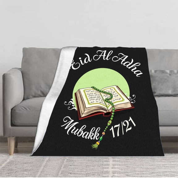 Durable Soft & Warm Flannel Blanket - Cozy Green Circular Design Perfect for Sofa Travel Bed & Chair - Eid Al Adha Inspired