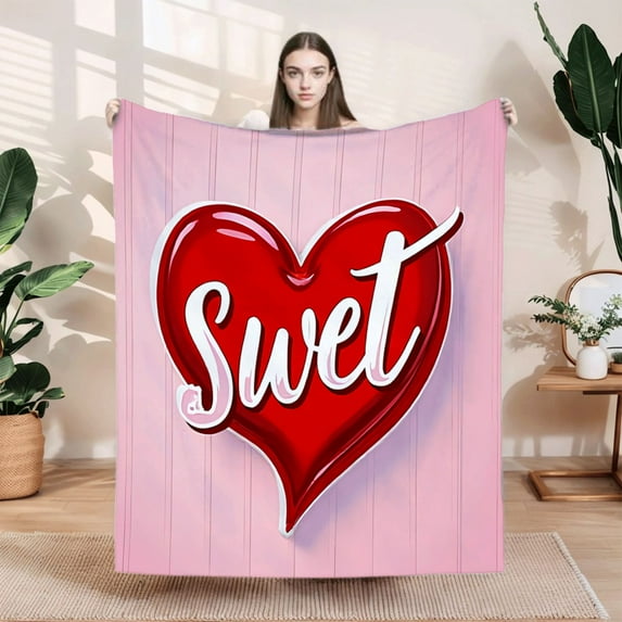 Durable Soft & Warm Flannel Blanket - Cozy Heart Pattern Design Perfect for Sofa Travel Bed & Chair - Embrace Comfort & Love