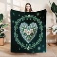thumbnail image 1 of Durable Soft & Warm Flannel Blanket - Cozy Heart - Shaped Design with Floral Wreath Perfect for Sofa Travel Bed & Chair, 1 of 7