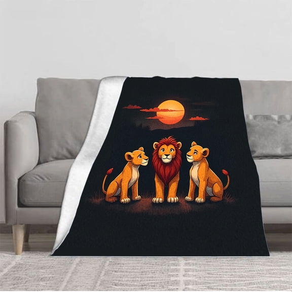 Durable Soft & Warm Flannel Blanket - Cozy Lion & Cub Design Perfect for Sofa Travel Bed & Chair - Serene & Majestic Atmosphere