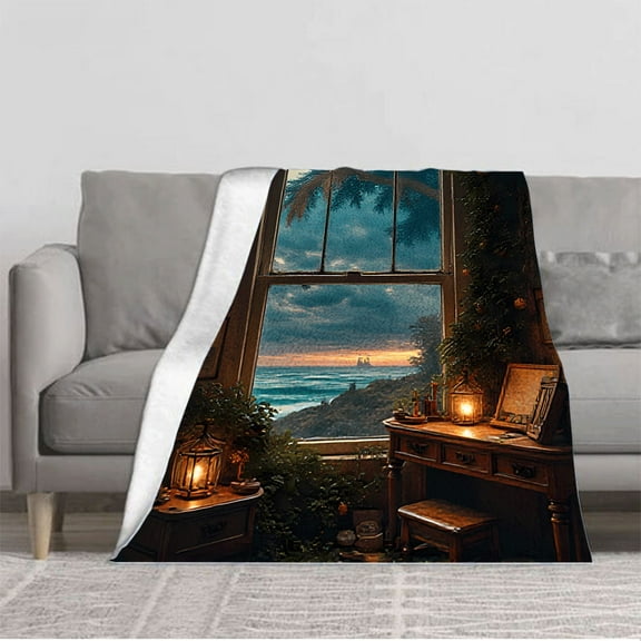 Durable Soft & Warm Flannel Blanket - Cozy Ocean Sunset Design for Sofa Travel Bed & Chair - Perfect for Relaxing by the Sea