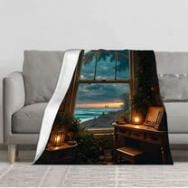 Durable Soft & Warm Flannel Blanket - Cozy Ocean Sunset Design for Sofa Travel Bed & Chair - Perfect for Relaxing by the Sea