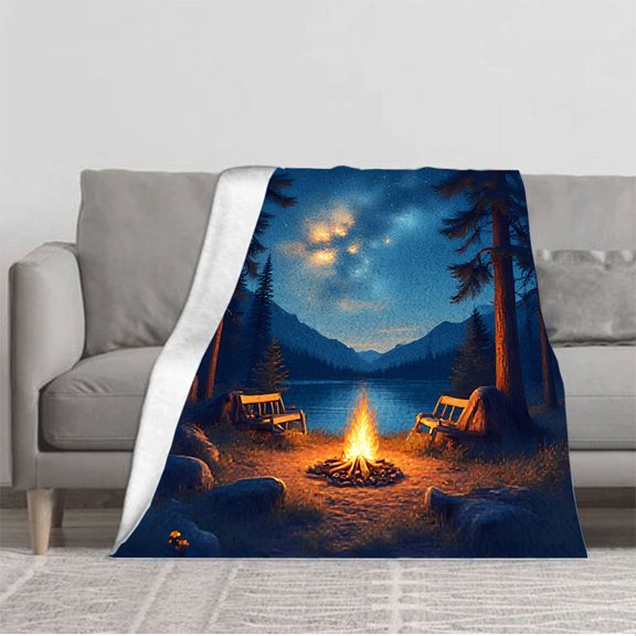 Durable Soft & Warm Flannel Blanket - Cozy Patterned Throw for Sofa Travel Bed & Chair - Perfect for Serene Nights by the Campfire