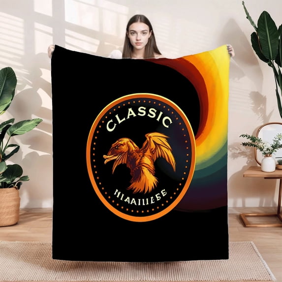 Durable Soft & Warm Flannel Blanket - Cozy Phoenix Design for Sofa Travel Bed & Chair - Stylish Gradient Colors & Modern Look